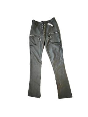 NEW Murci Vegan Leather High Rise Lace Up Black Pants - sz4